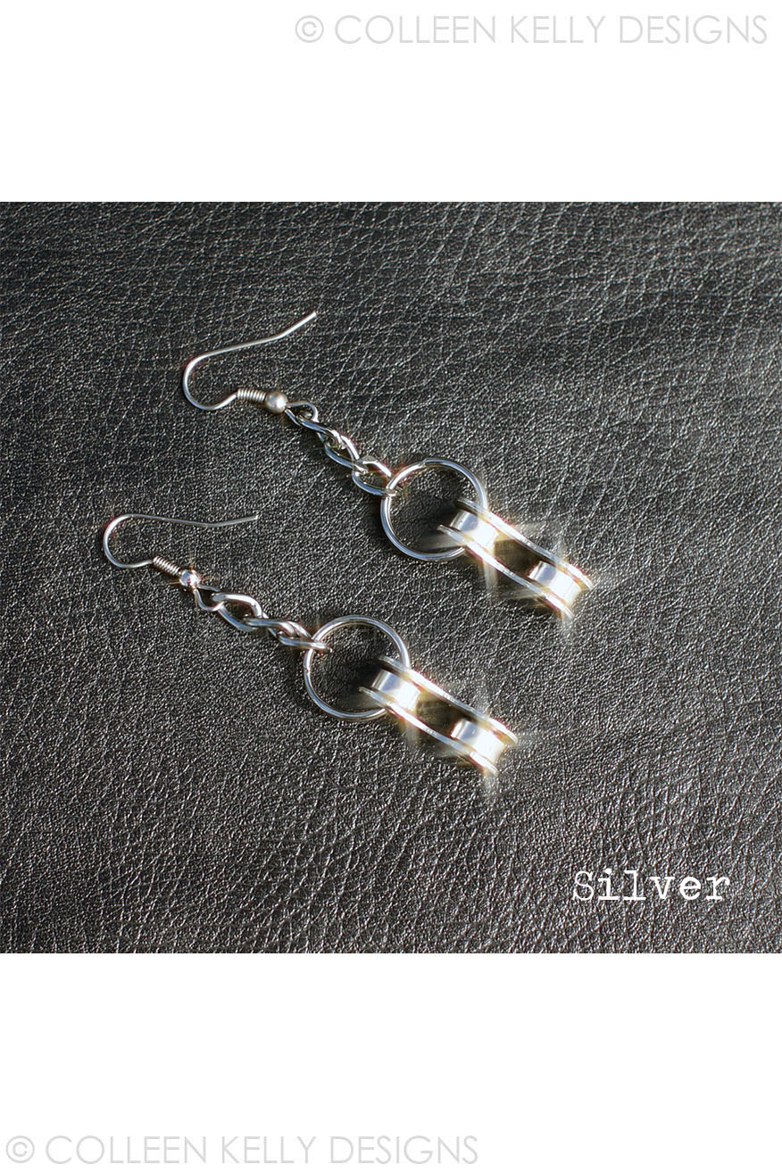 Colleen Kelly Designs Swimwear Style #2453 Image of Biker Jewelry - Bike Chain Earrings